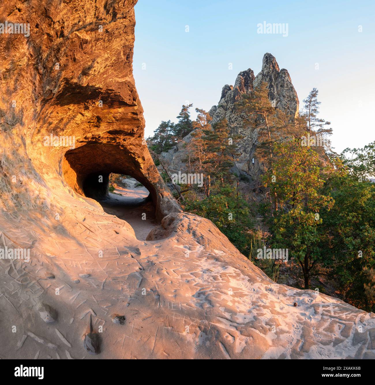 Devils Arch Germany Devil's Wall at sunrise, cave at the Hamburg coat of arms, Harz ...