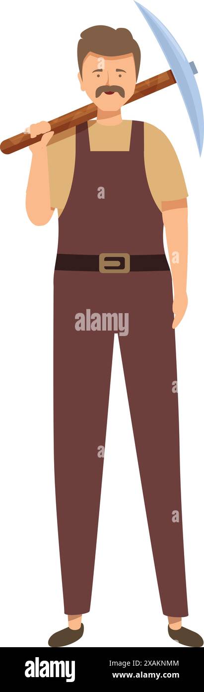 Coal miner is posing, holding a pickaxe over his shoulder Stock Vector