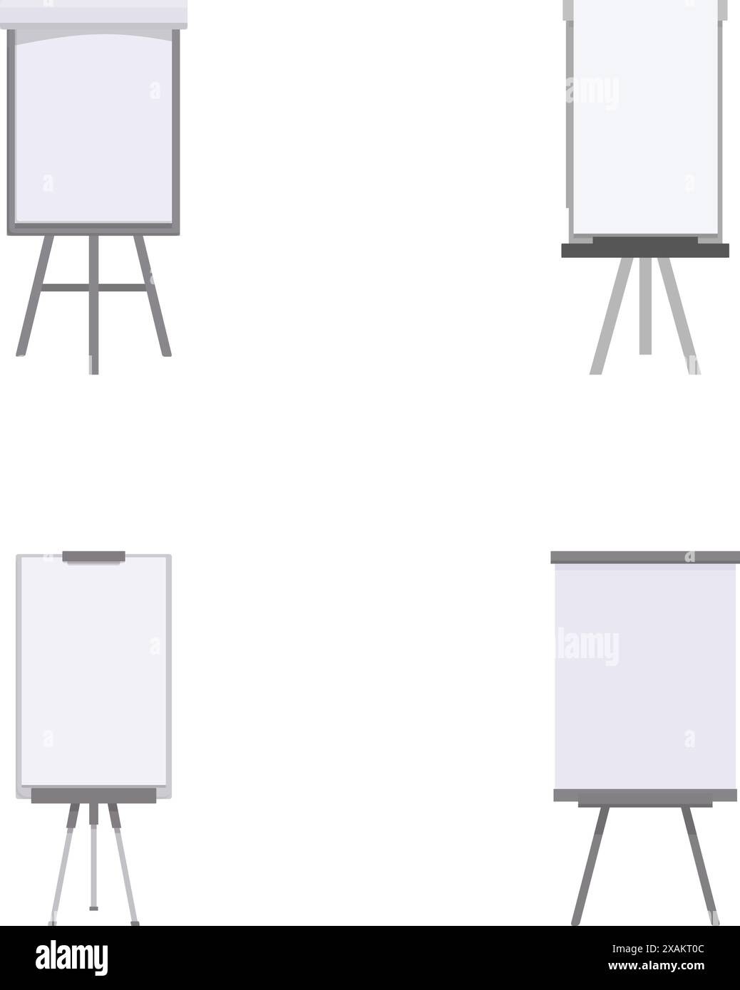 Collection of four empty flip chart easels isolated on a white