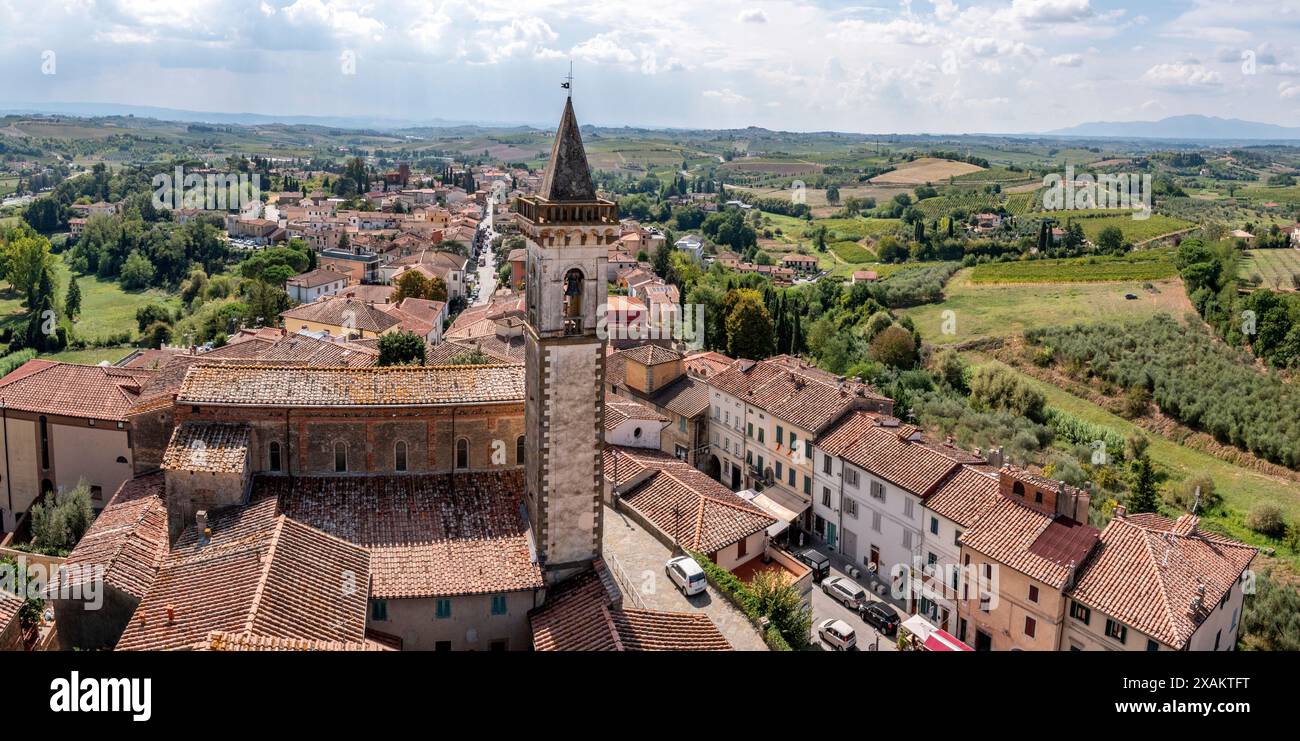 Aerial view of little medieval Vinci town in the Tuscany, Italy