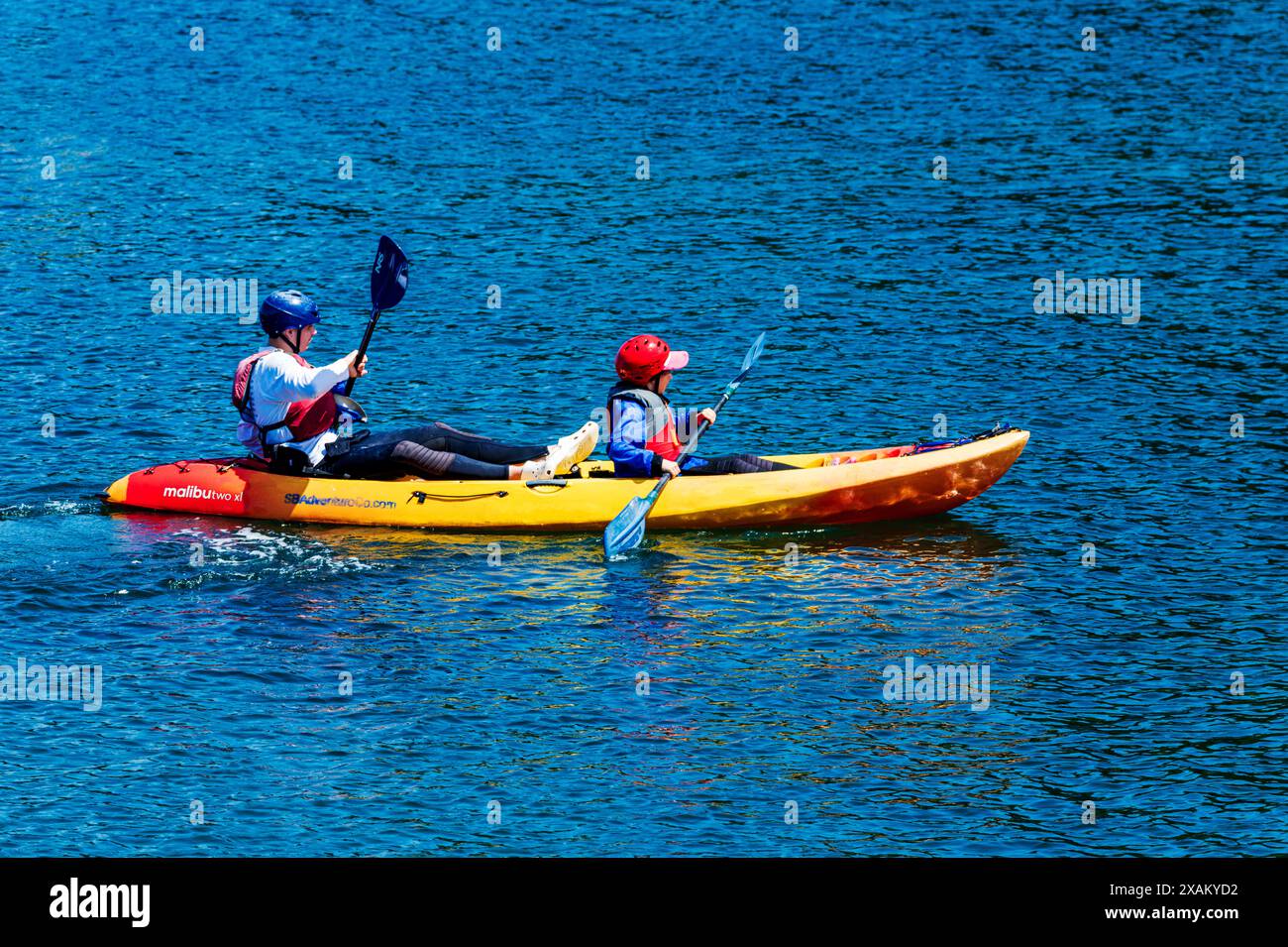 Kayakers off the coast of Santa Cruz Island; Channel Islands National Park; California; USA Stock Photo