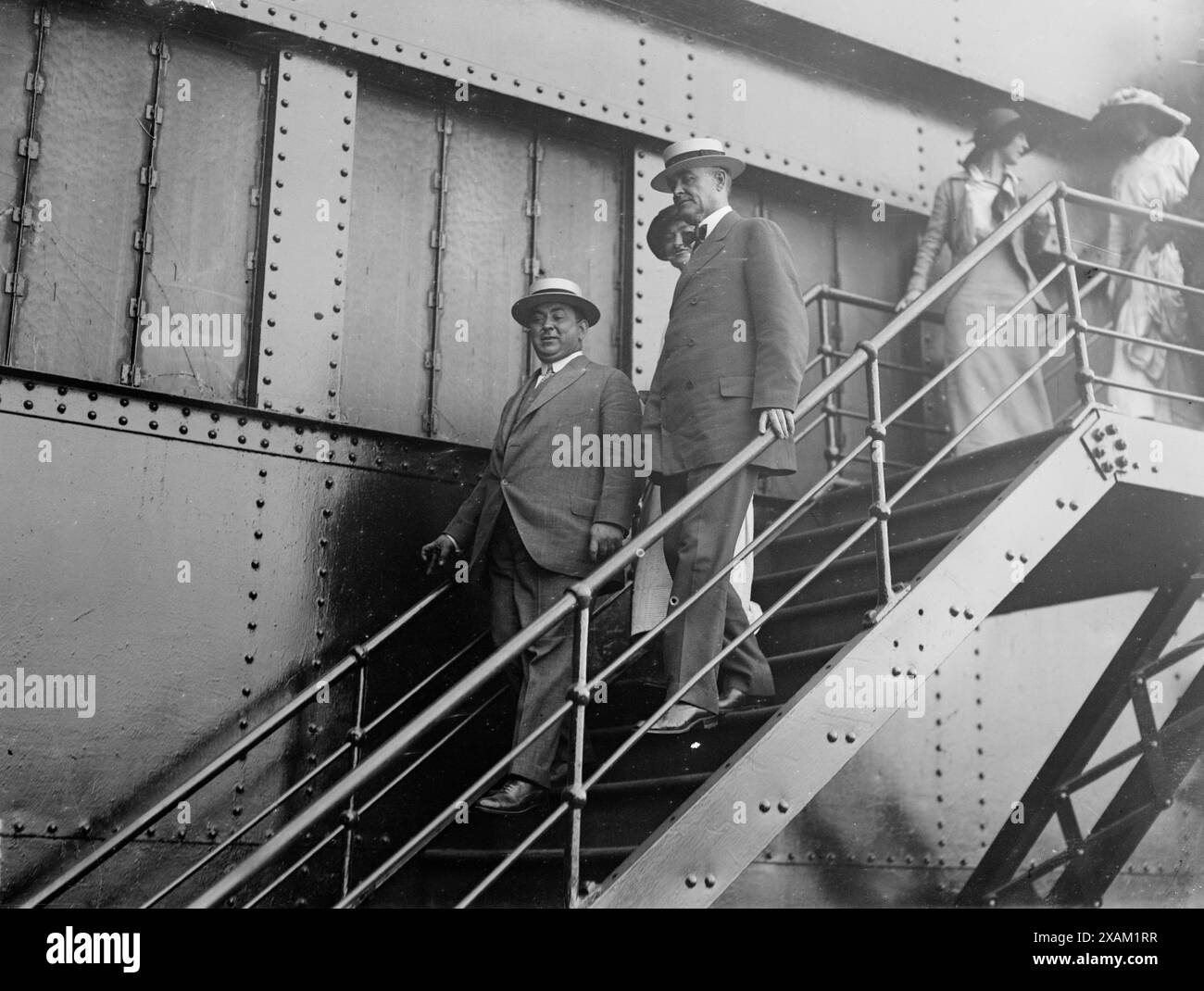Tim Sullivan, 1913. Shows Timothy (&quot;Big Tim&quot;) Daniel Sullivan (1862-1913) (right), a New York City Tammany Hall politician, with his half brother Larry Mulligan returning to New York on the Imperator from a trip to England. Stock Photo