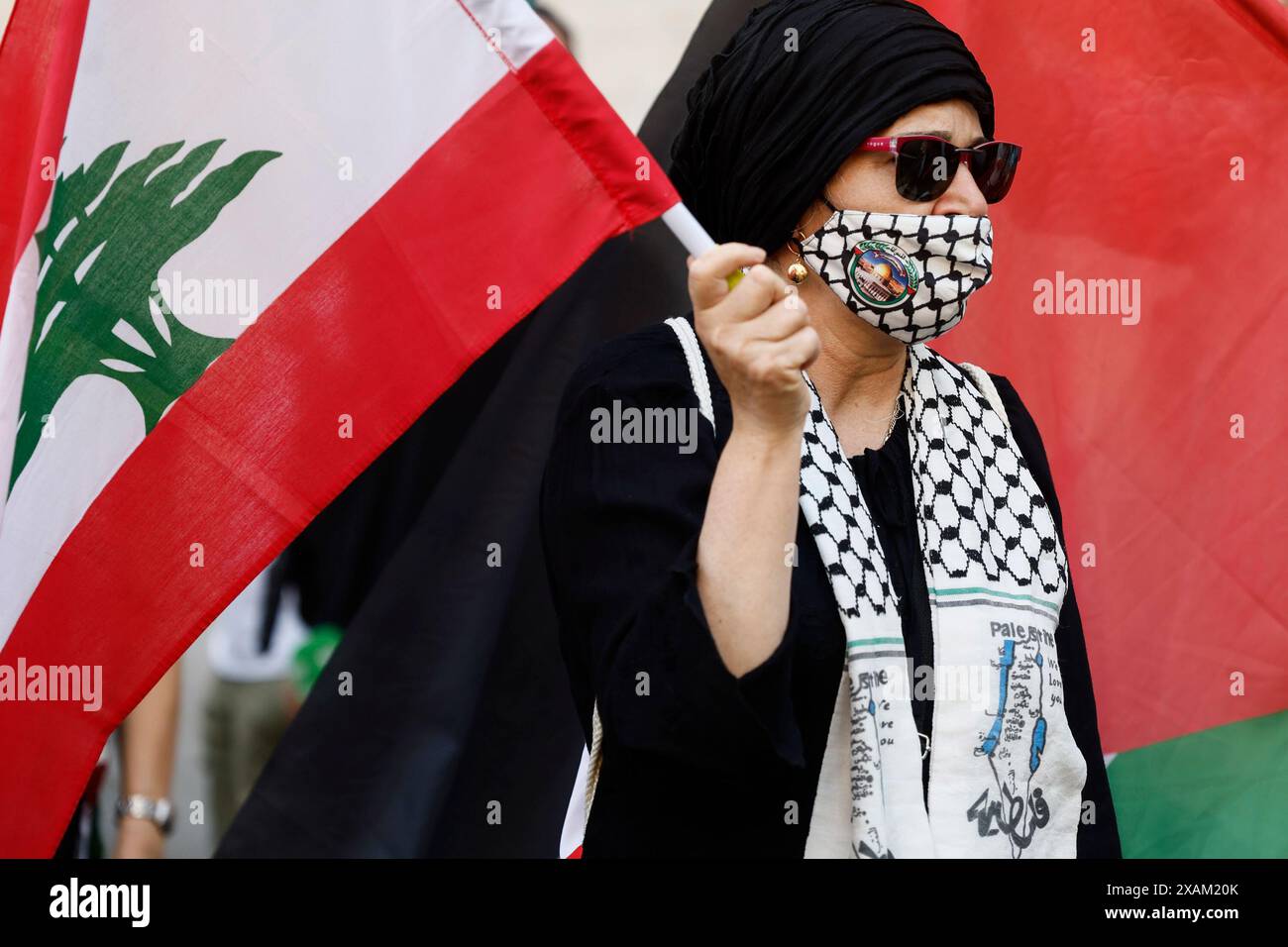 Roma, Italia. 07th June, 2024. Manifestazione di solidarietà con la Palestina davanti all'ambasciata americana - Cronaca - Roma, Italia -Venerdì, 7 Giugno 2024 (foto Cecilia Fabiano/LaPresse) Demonstration of solidarity with Palestine in front of the american embassy - News - Rome, Italy - Friday, 7 June 2024 (photo Cecilia Fabiano/LaPresse) Credit: LaPresse/Alamy Live News Stock Photo