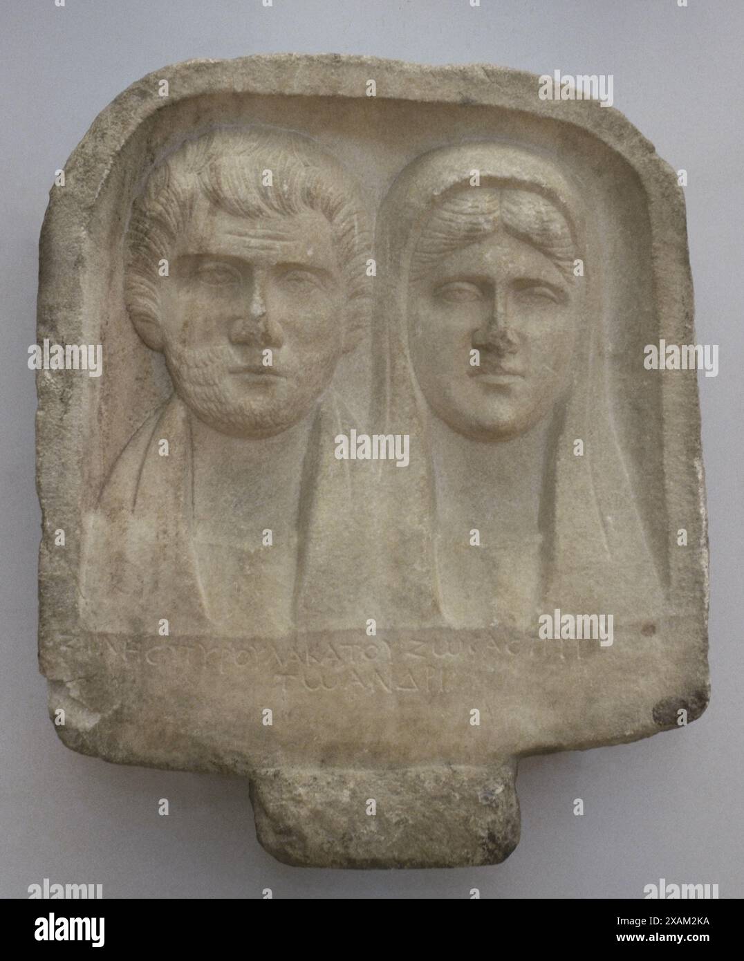 Bust Inscription Sample Bust of a bearded man and a woman. Inscription in Greek. Stele of Ziles ...