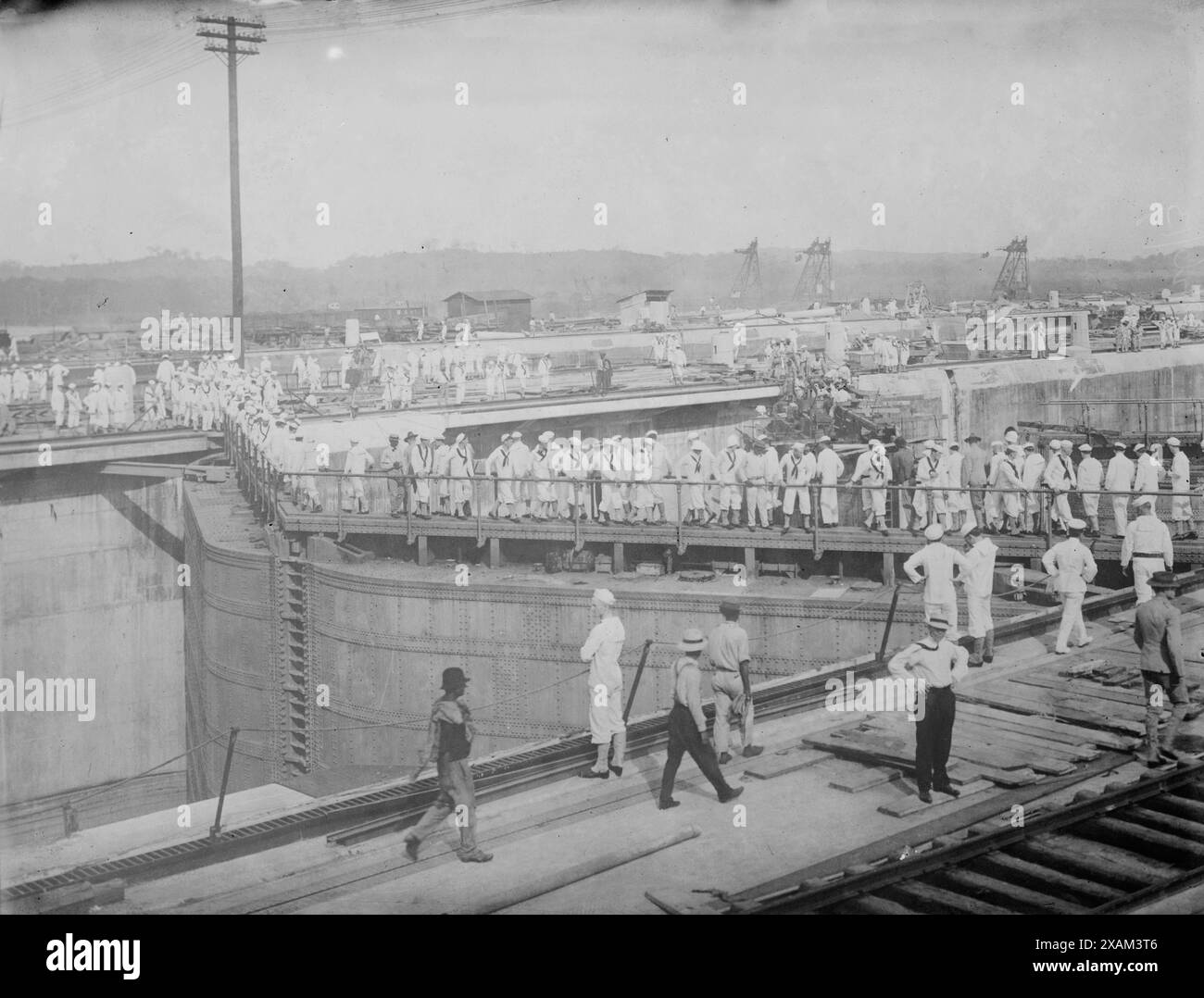 Gatun Upper Locks- Footbridge across Upper Guard Gates, between c1910 and c1915. Stock Photo