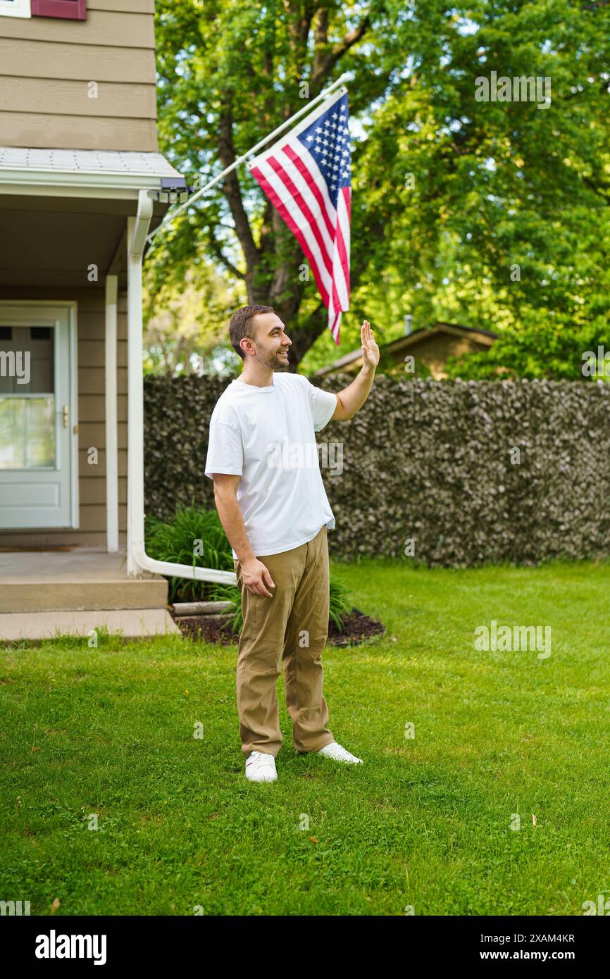 Cheerful man greeting parents hi-res stock photography and images - Alamy