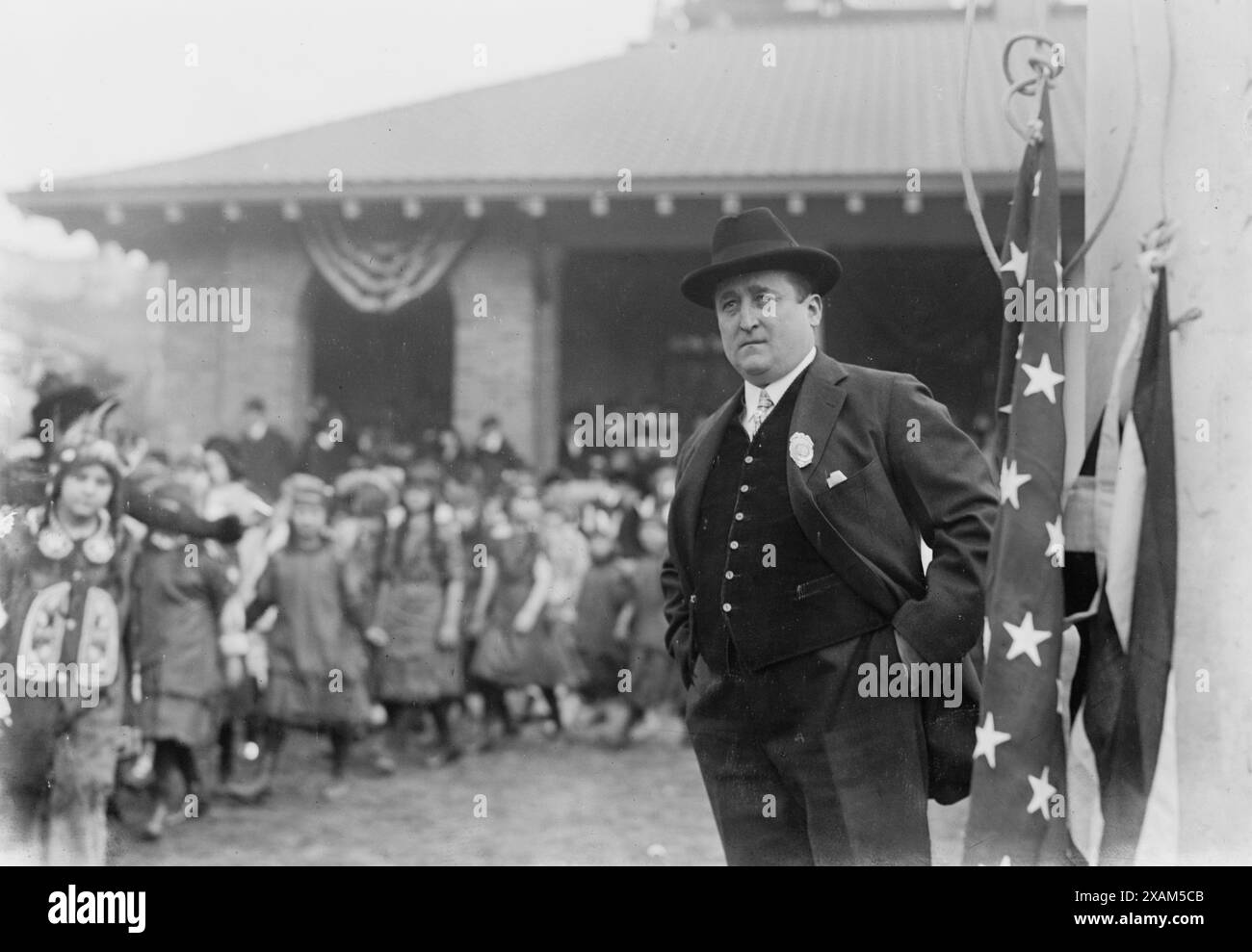Wm. J. Lee, 1913. Shows Supervisor of Recreation William J. Lee attending the children's pageant at the dedication of the William J. Gaynor Park Playground and Recreation House in New York City, Dec. 20, 1913. Stock Photo
