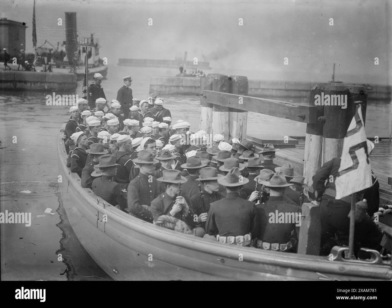 Sailors & Marines from MONTANA at Battery, 1914. Shows soldiers and
