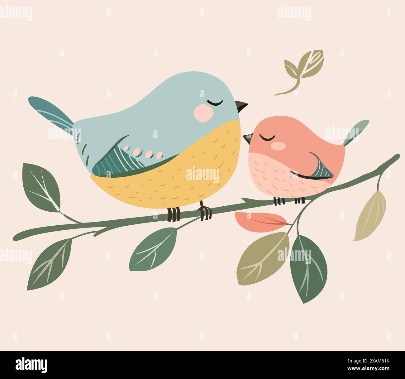 three bird sits on the tree branch vector illustration Stock Vector