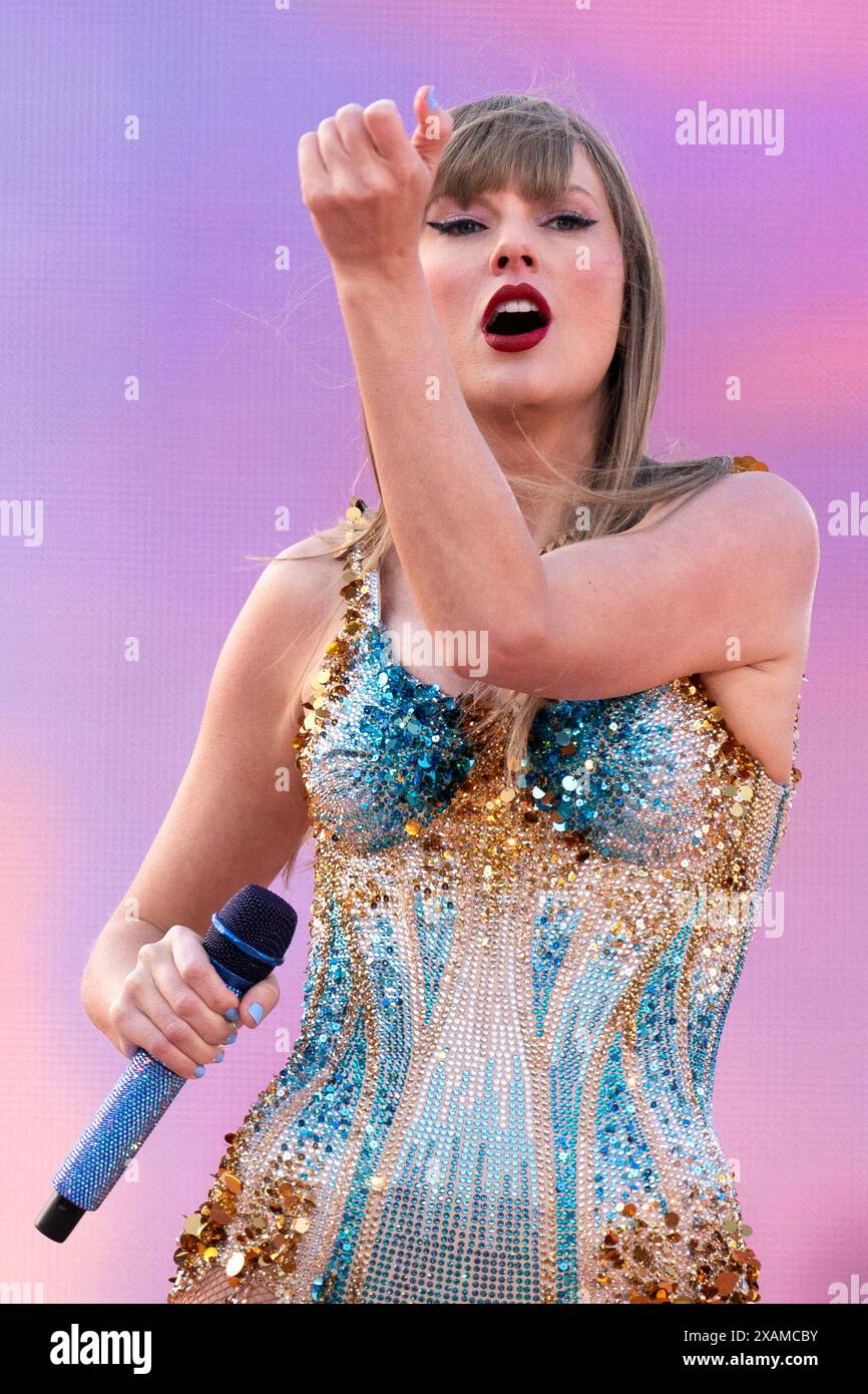 EDITORIAL USE ONLY Taylor Swift performs on stage during her Eras Tour ...