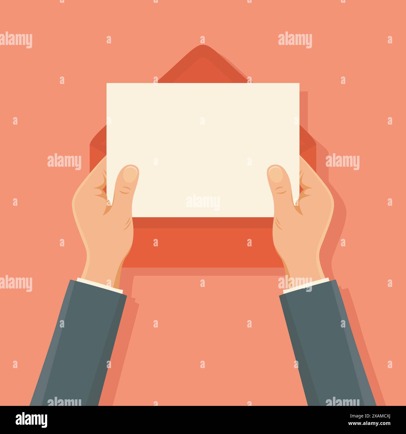 Flat Vector Illustration of Hands Holding a Blank Paper Sheet Out of an ...