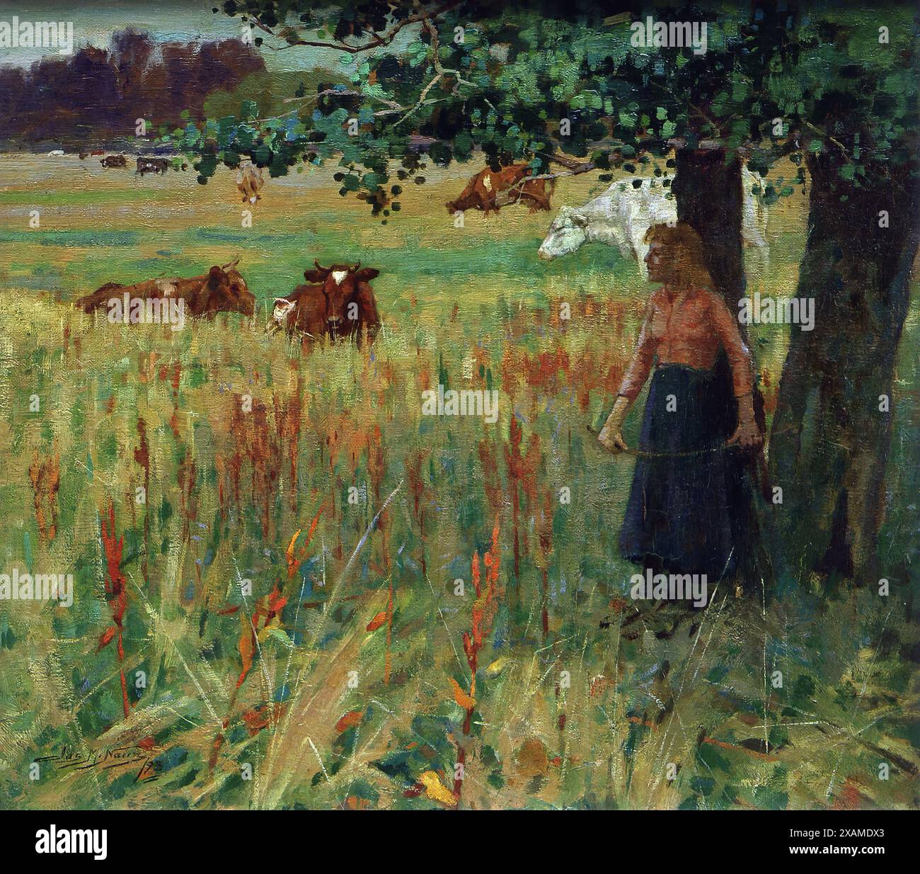 Girl with cattle, 1893 Stock Photo - Alamy