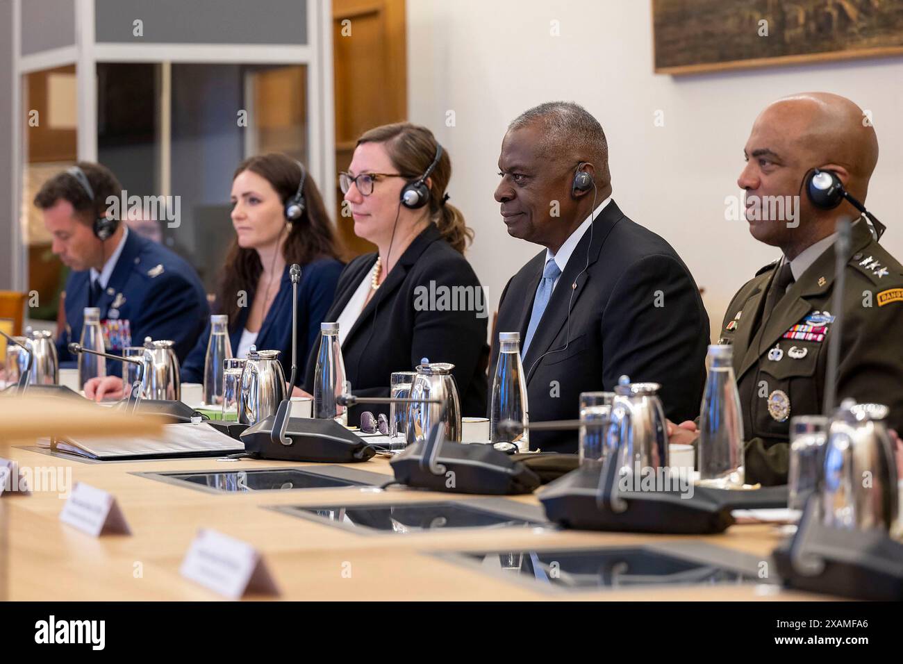 Paris, France. 07th June, 2024. US Defence Secretary Lloyd Austin (2R) during meet with France's Minister for the Armed Forces Sebastien Lecornu in Paris on June 7, 2024. Photo by US Department of Defense/UPI Credit: UPI/Alamy Live News Stock Photo
