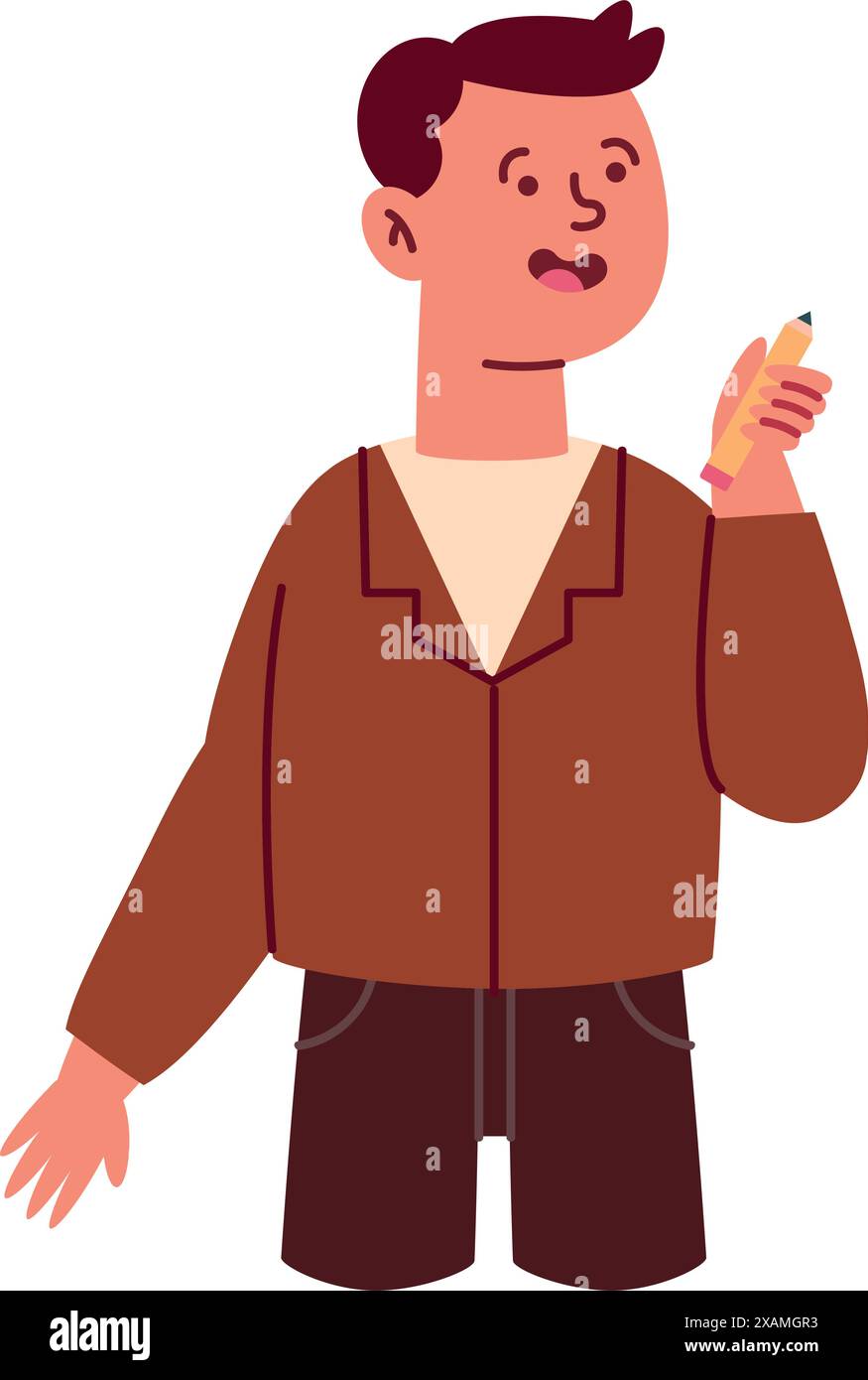 man holding pencil with left hand Stock Vector