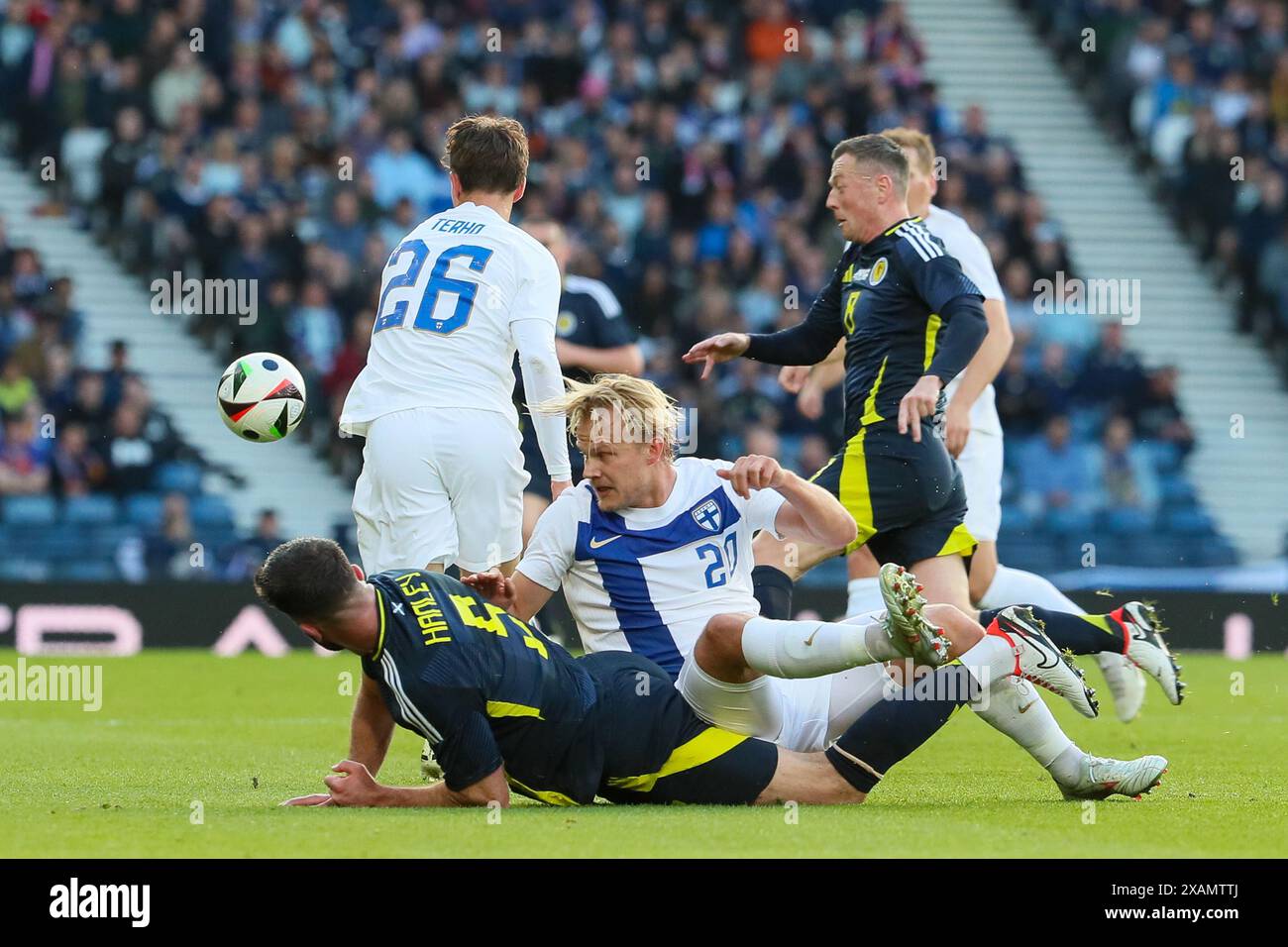 Glasgow, UK. 07th June, 2024. Scotland play Finland in a UEFA International friendly football match at Hampden Park, football stadium, Glasgow, Scotland, UK. This will be the last international game Scotland play before playing against Germany in the opening game of the Euro 2024 cup. Credit: Findlay/Alamy Live News Stock Photo