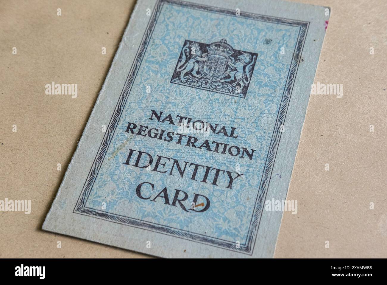 National Registration Identity Card from 1940's Britain. Stock Photo
