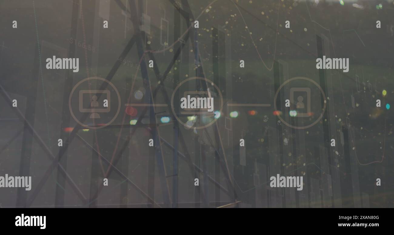 Image of data processing over cityscape Stock Photo