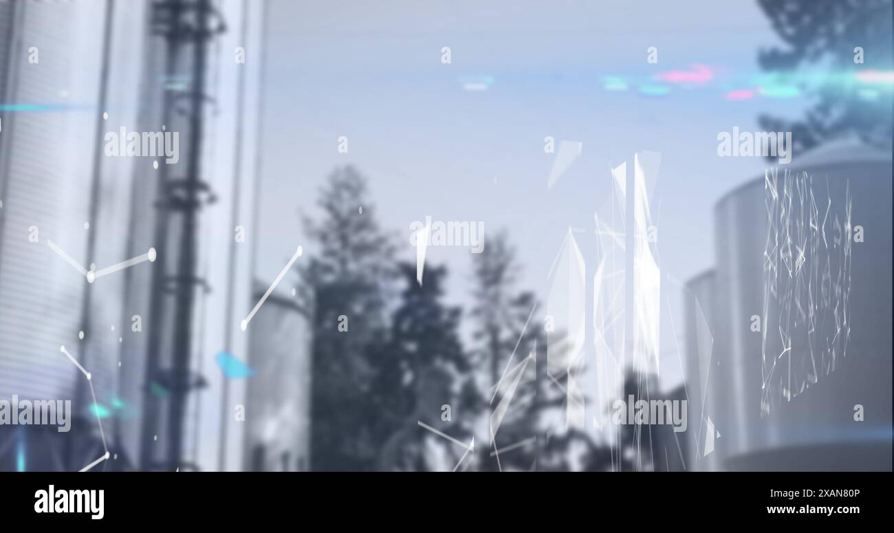 Image of shapes moving over cityscape, copy space Stock Photo