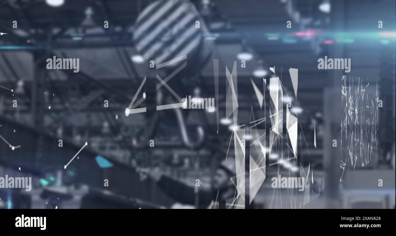 Image of shapes moving over warehouse, copy space Stock Photo