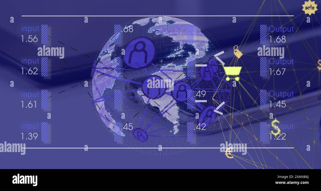 Image of interface with data processing and spinning globe against ...