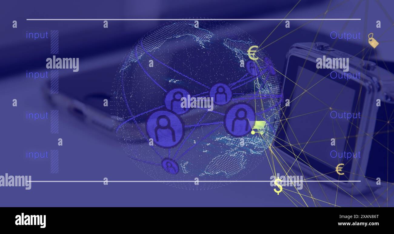 Image of interface with data processing and spinning globe against ...