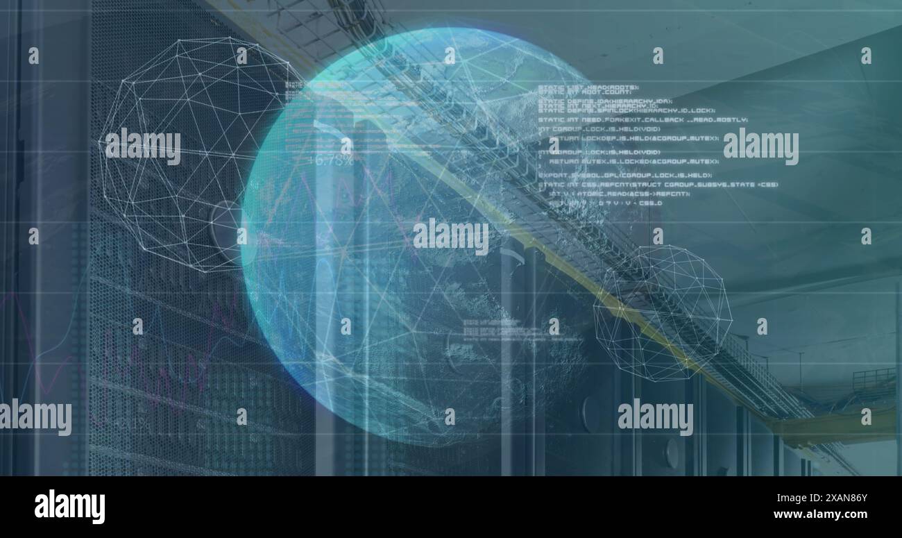 Image of globe, connected dots forming globes and programming language ...