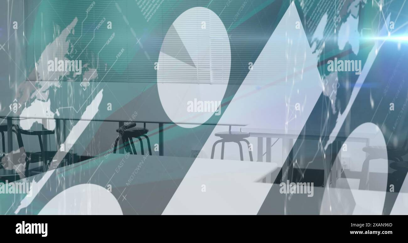 Image of financial data processing over office Stock Photo