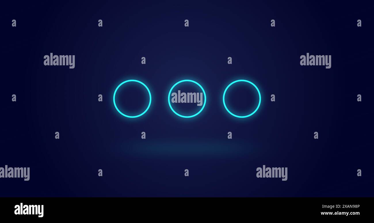 Image of neon circles moving on blue background Stock Photo