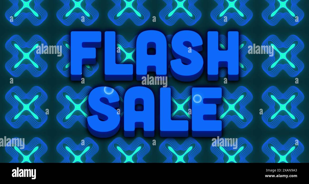 Image of flash sale text over multicolored waves pattern against x symbols in background Stock Photo