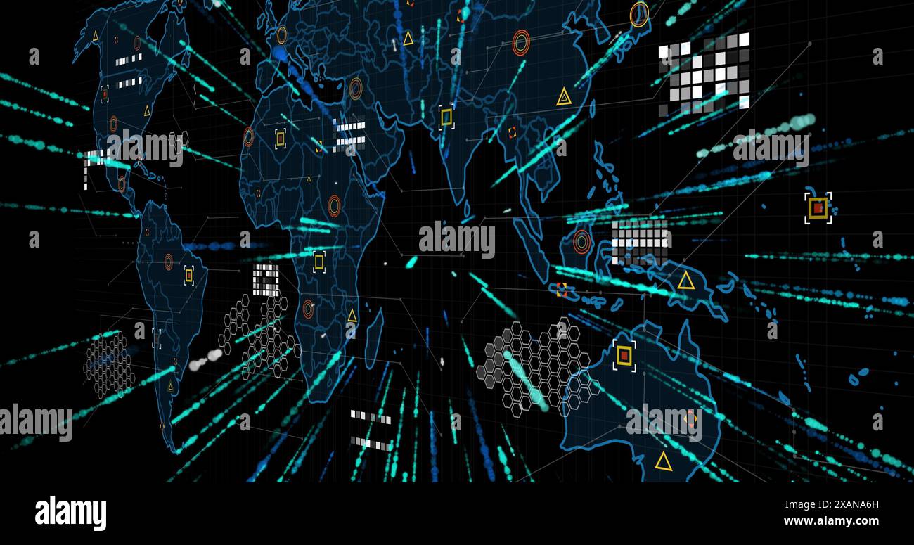 Image of network and data processing over world map Stock Photo - Alamy