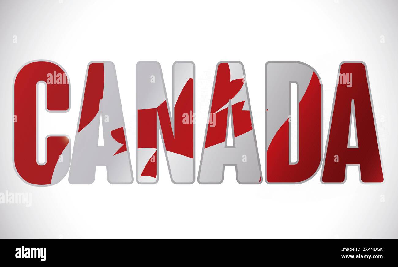 Canadian flag waving in double exposure effect with the word Canada in the foreground. Stock Vector