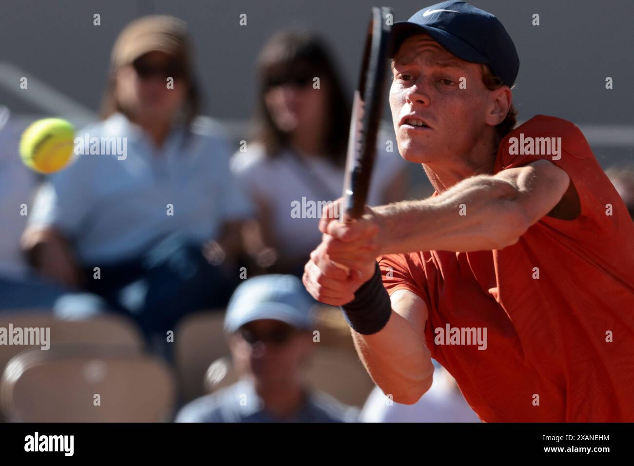 Paris, France. 07th June, 2024. Jannik Sinner of Italy during the semifinal against Carlos Alcaraz of Spain on day 12 of the 2024 French Open, Roland-Garros 2024, Grand Slam tennis tournament on June 7, 2024 at Roland-Garros stadium in Paris, France - Photo Jean Catuffe/DPPI Credit: DPPI Media/Alamy Live News Stock Photo