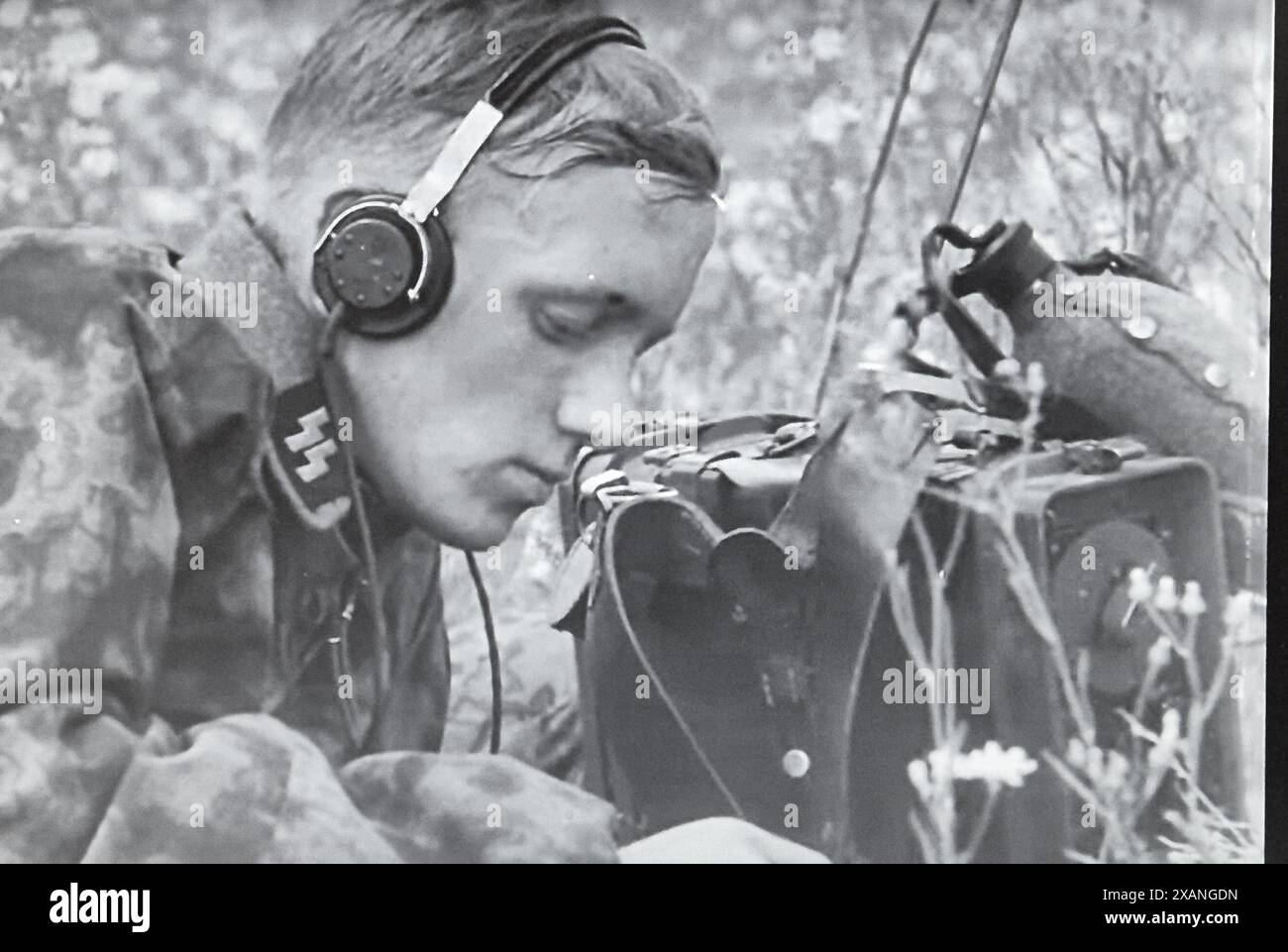 World War Two B&W Screenshot photo A German Radio Operator of Waffen SS ...