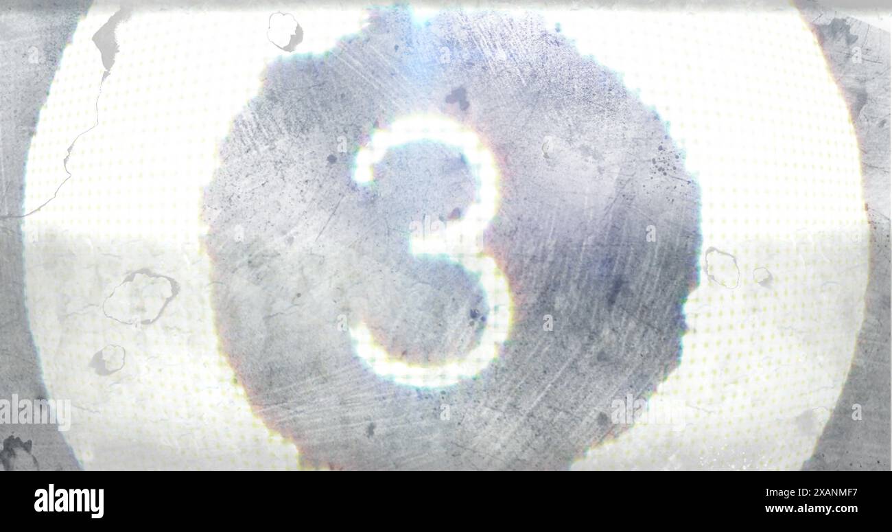 Old film countdown showing number three in large, bold font Stock Photo