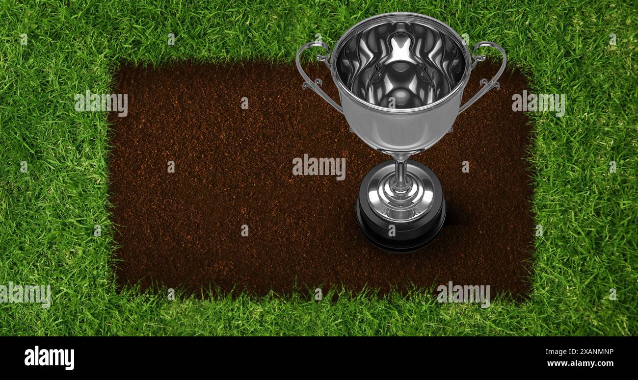 Image of confetti over cup and stadium Stock Photo