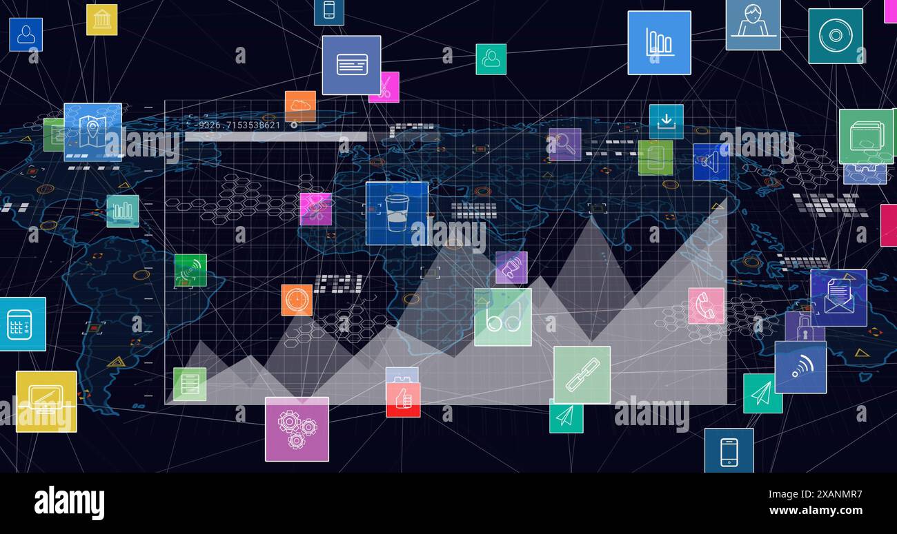 Data processing against world map hi-res stock photography and images ...