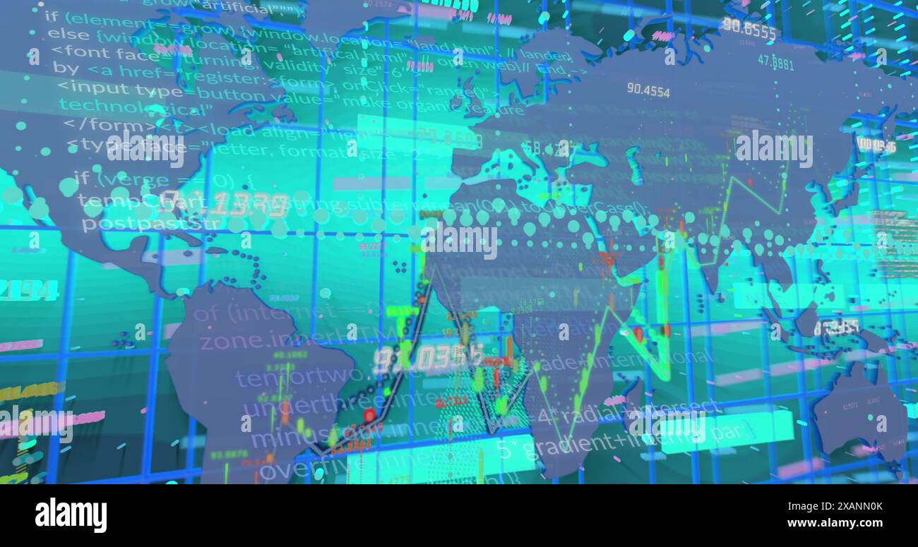 Image of statistics and financial data processing over world map Stock Photo
