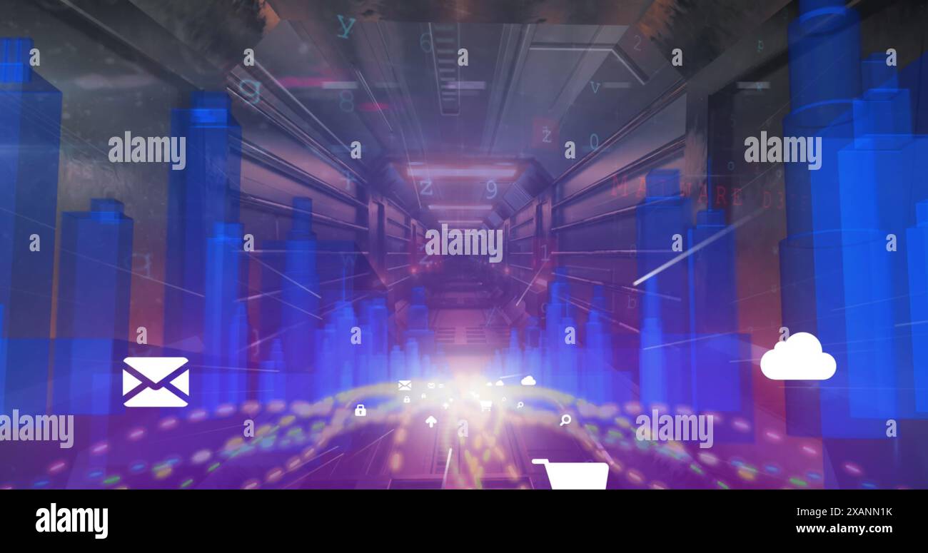 Image of qr code over geometrical digital cityscape, copy space Stock ...