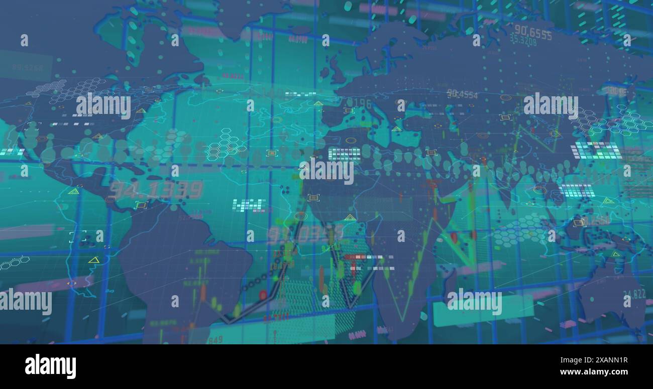 Image of statistics and financial data processing over world map Stock Photo