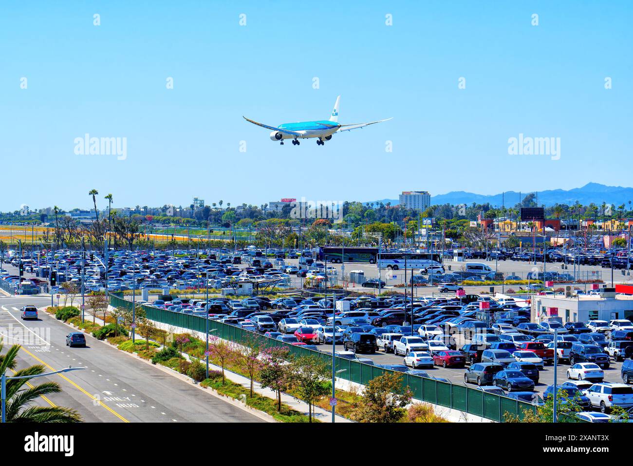 Los Angeles, California April 9, 2024 Plane passing over the budget
