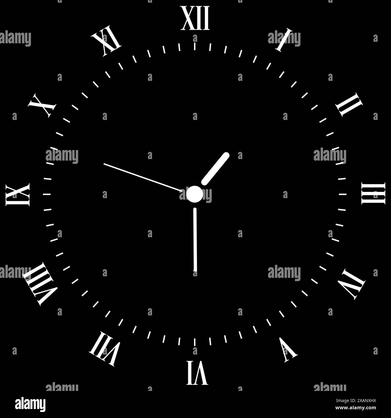 Clock face with roman numerals on black background Stock Photo - Alamy