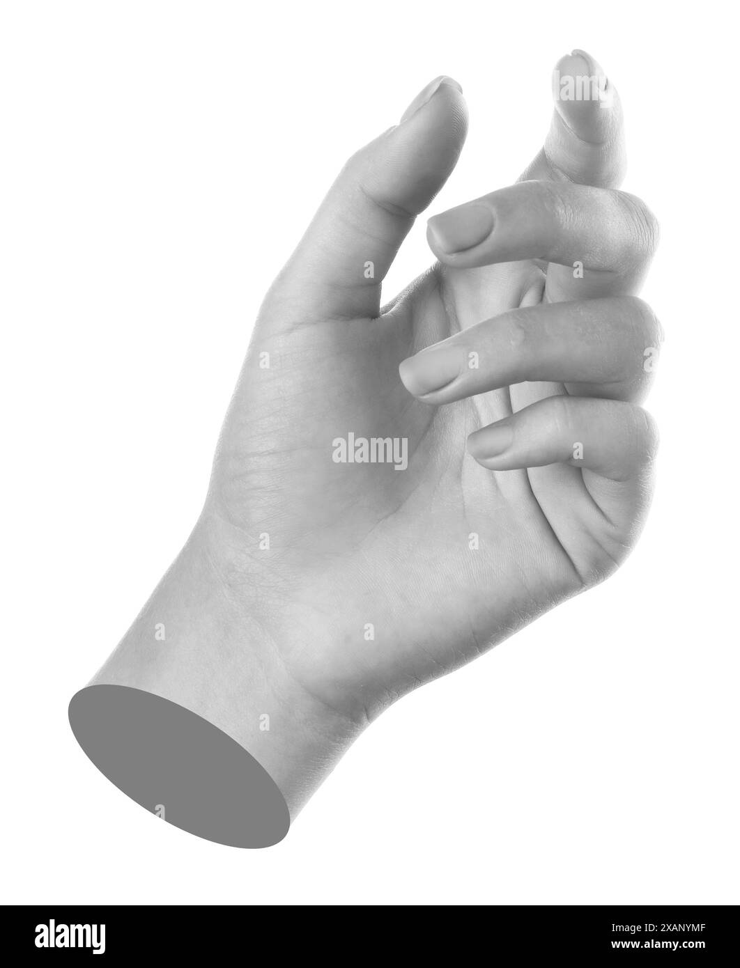 Woman's hand on white background. Black and white effect Stock Photo ...