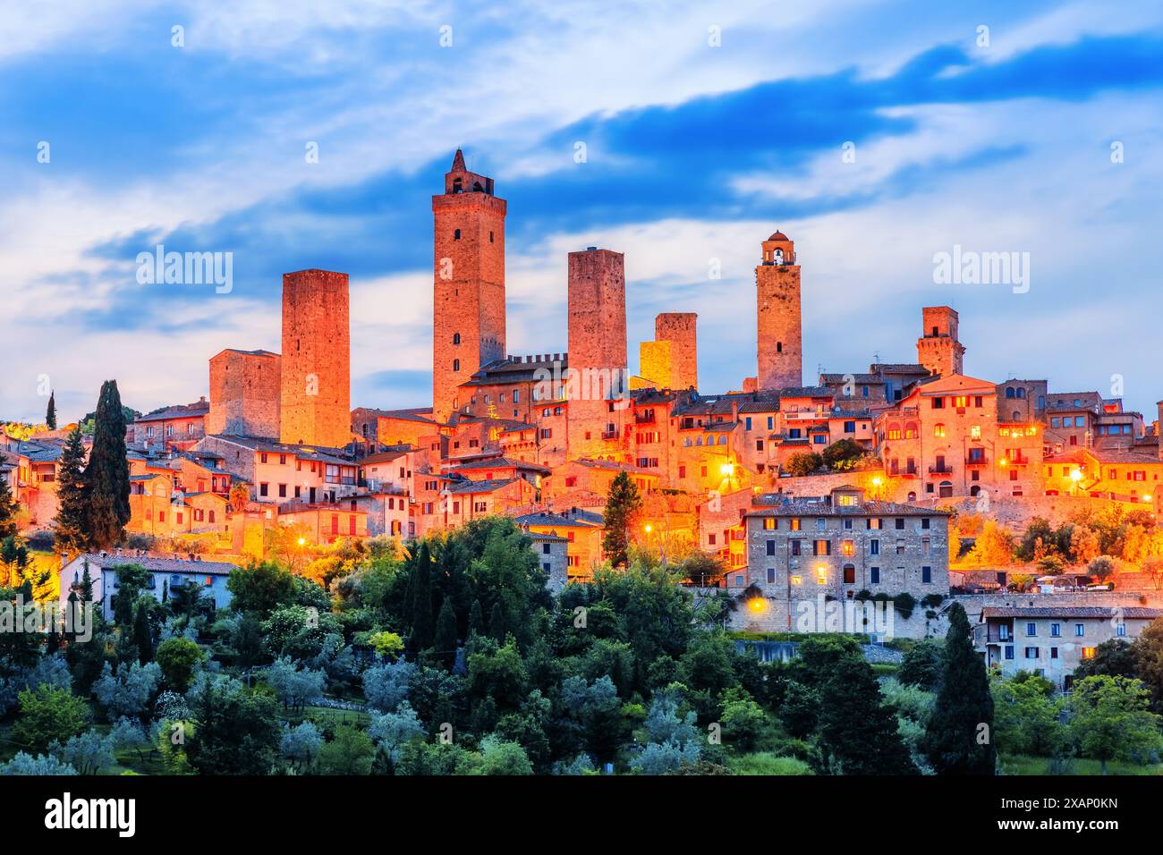 San Gimignano, province of Siena. Aerial view of the town. Tuscany, Italy. Stock Photo