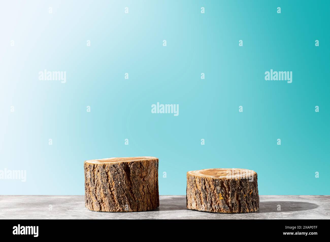Photo inspiration: Two Wooden Round Saw Cuts Stump On A Soft Blue Photo Inspiration