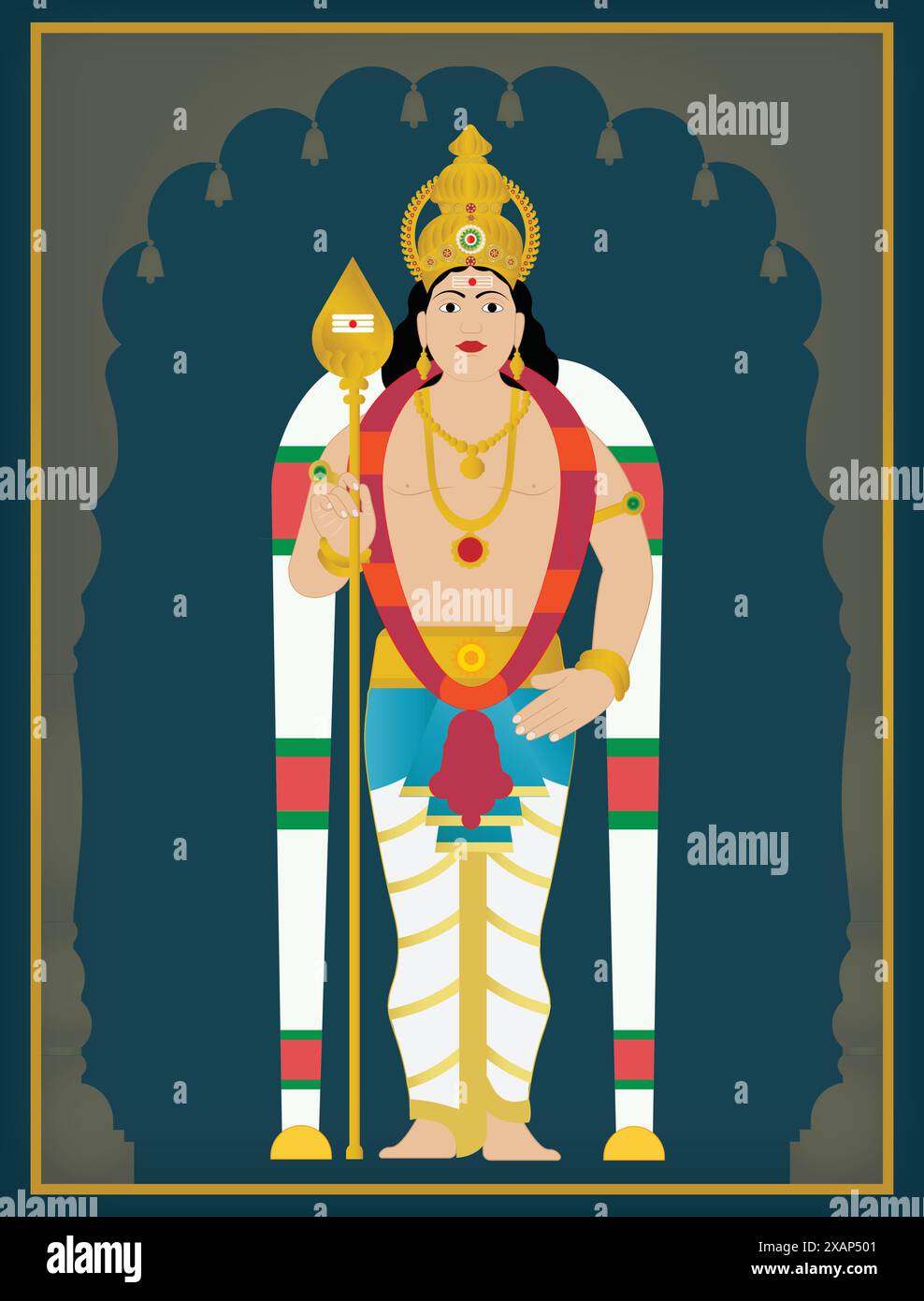 Vector illustration of Hindu God Murugan Skanda Kartikeya Subrahmanya Stock Vector