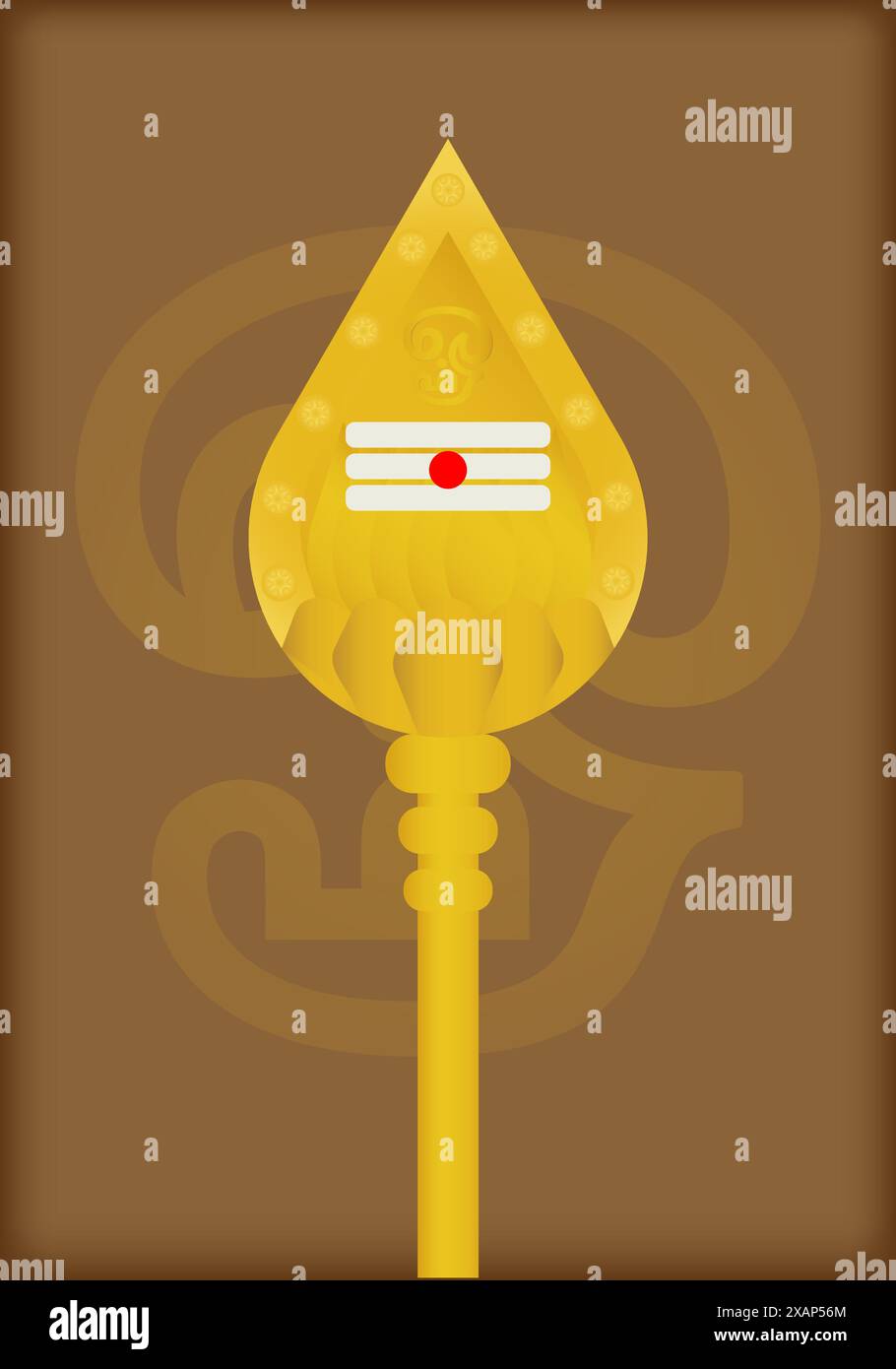 Golden Vel vector illustration , Vel is a divine javelin or spear associated with Murugan, the Hindu god of war. Stock Vector
