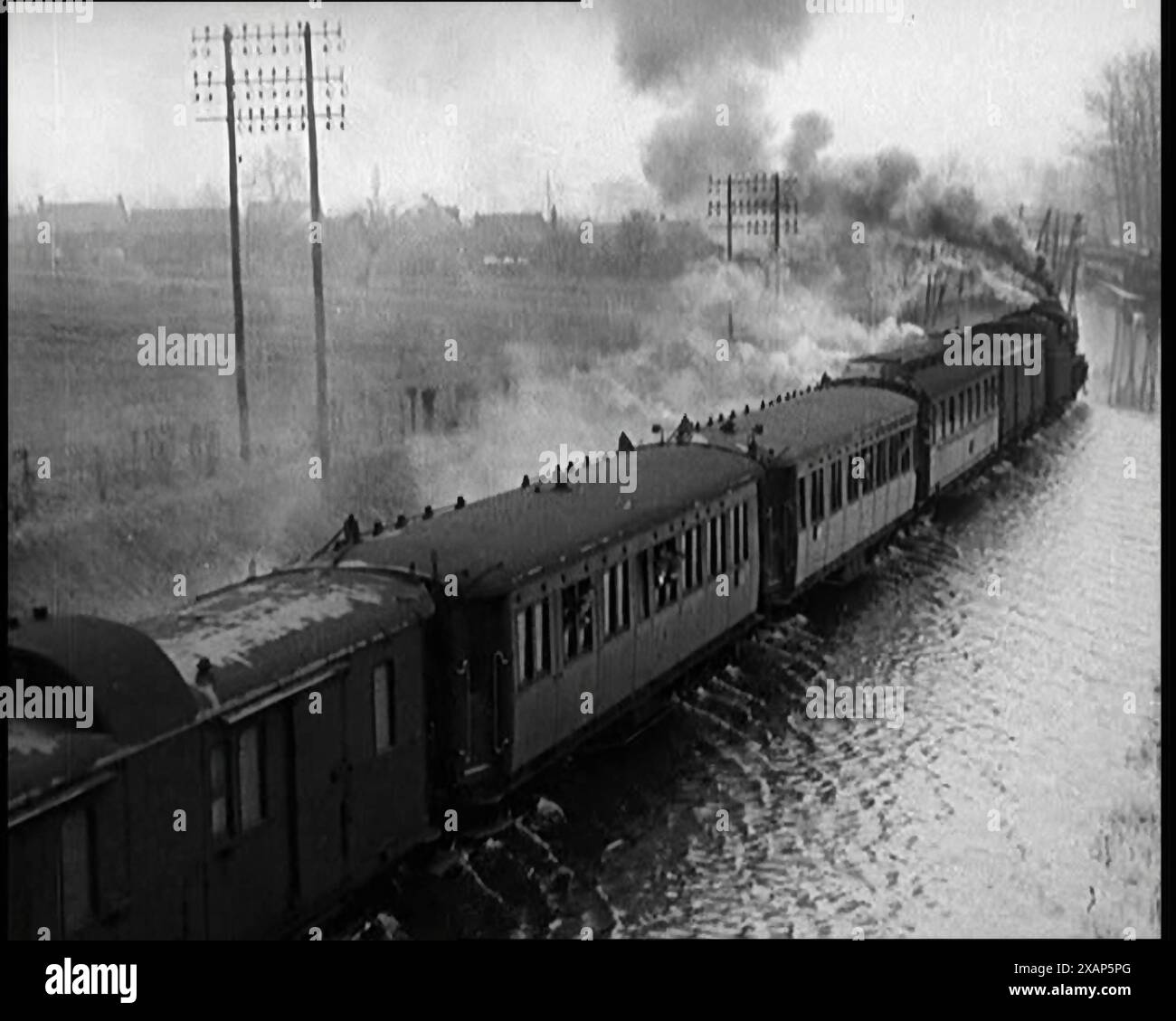 1926 Train Train Driving Through Flooded Fields and Tracks, 1926. 'Buckets of rain ...
