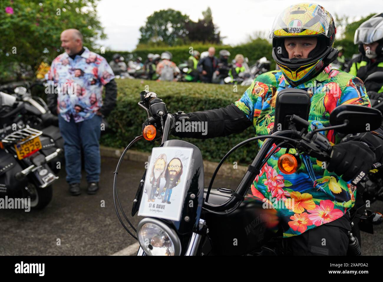 Motorcyclists at the National Motorcycle Museum in Solihull, as they ride from London to Barrow ahead of Dave Day to celebrate the life of Hairy Biker, Dave Myers in his home town. Picture date: Saturday June 8, 2024. Stock Photo