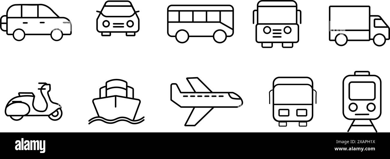 Public Transportation icon set in the line style. Stock Vector