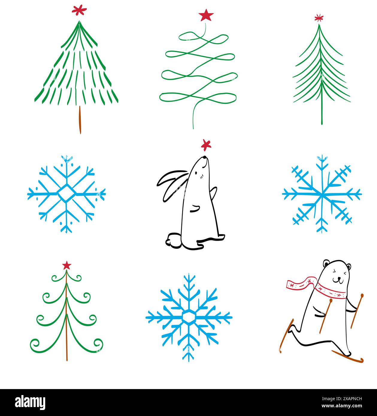 Christmas doodle sticker, cute tree and animal Stock Vector Image & Art ...